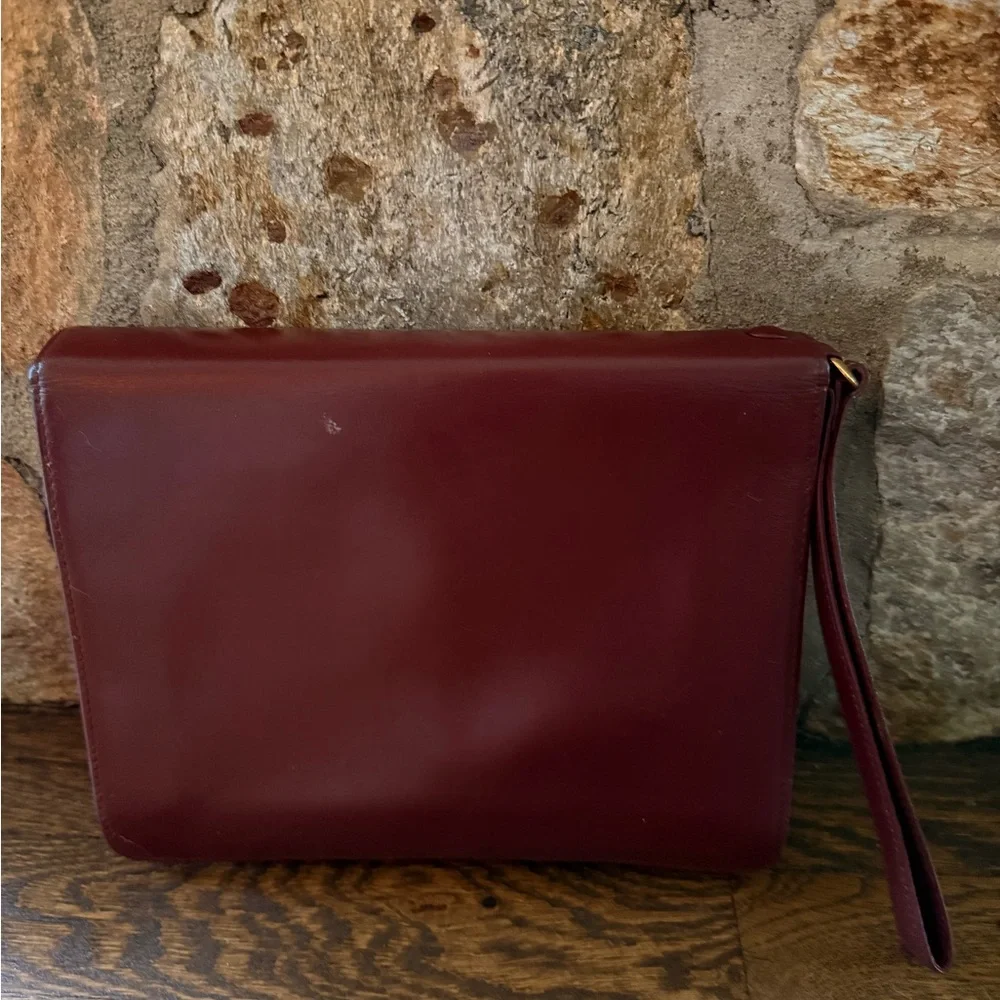 Authentic Cartier Burgundy Leather Clutch with Gold Accents - Picture 5 of 17